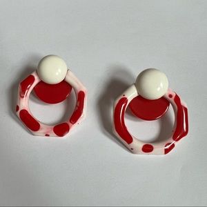 Vintage Red & White Plastic Post Earrings